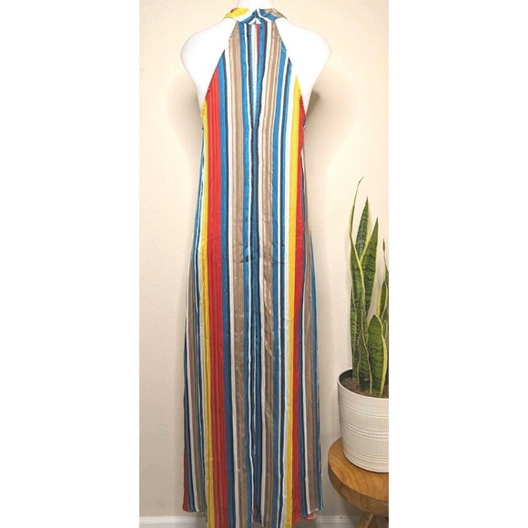 70's Style Striped Satin Maxi Dress Flowy Womens Festival A7 - Picture 8 of 15